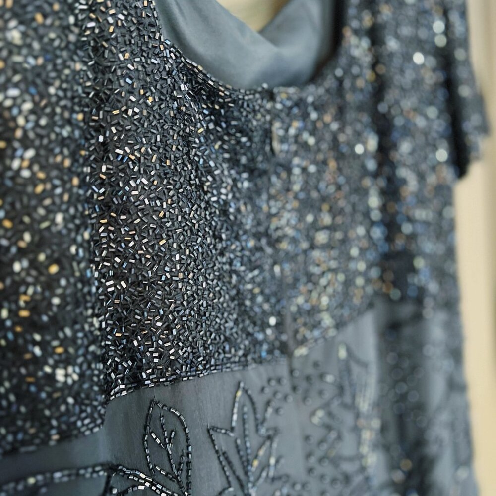 Seam Collection Beaded Navy Blue Chiffon Gown | Vintage Formal Dress | Size 10 - Picture 5 of 6